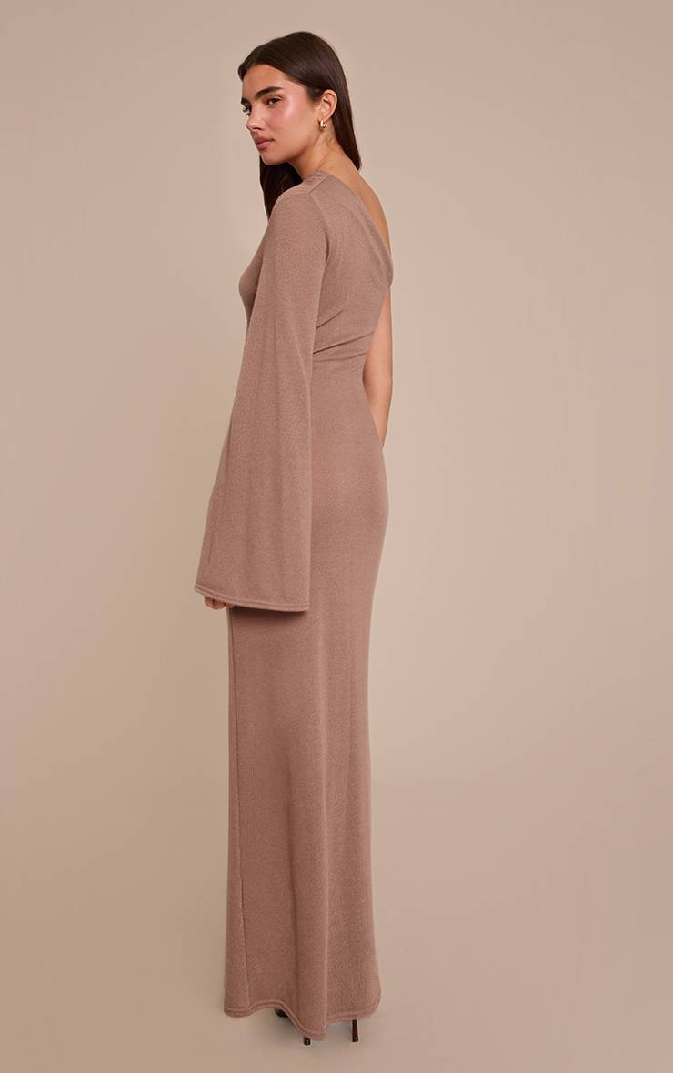 Taupe Robe Maxi Asymétrique En Jersey Texturé