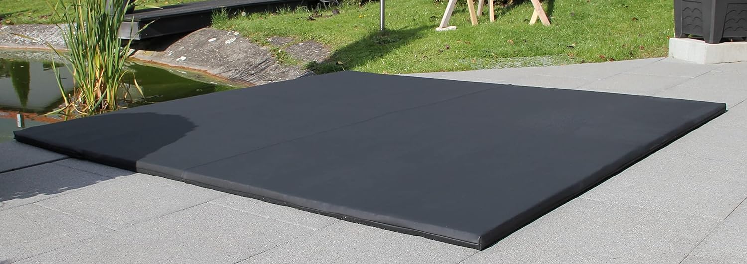 Energiesparende Whirlpool Unterlage für aufblasbare Whirlpools bis 204cm Durchmesser, Thermoisolierung als Bodenschutzmatte und Unterlage in Carbon Black und Shining White, 204cm x 204cm x 3,5cm
