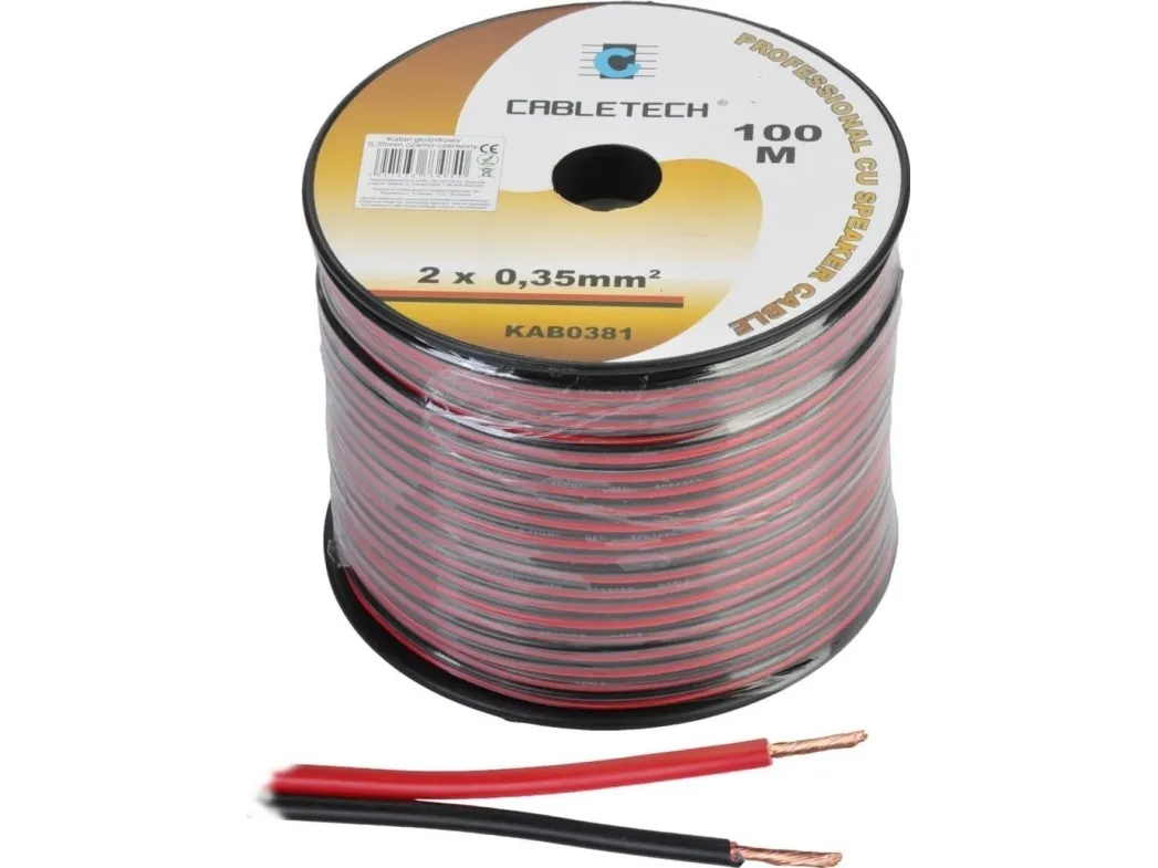 Cabletech højttalerkabel 2x0,35mm² sort/rød (kobber)