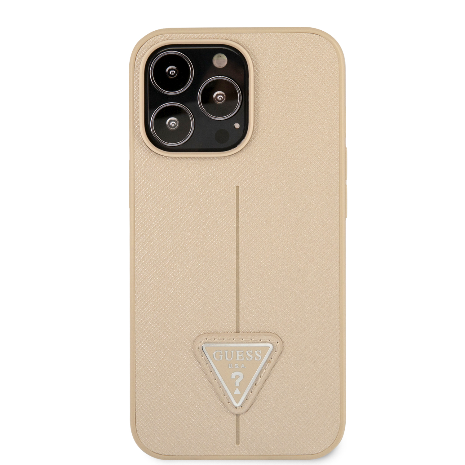 iPhone 13 Pro Leder Saffiano Hardcase Hülle (GUHCP13LPSATLE) - Beige