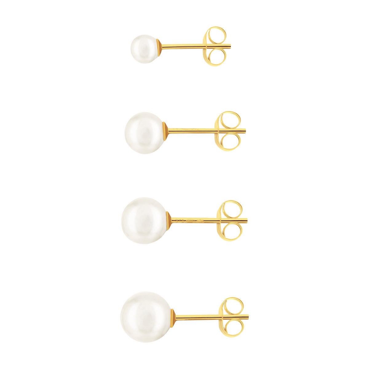 Lot de 4 paires de boucles d'oreilles or 375 jaune perles d'eau douce