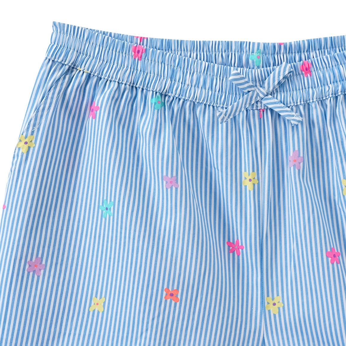 Mädchen Shorts mit Längsstreifen weiss / hellblau