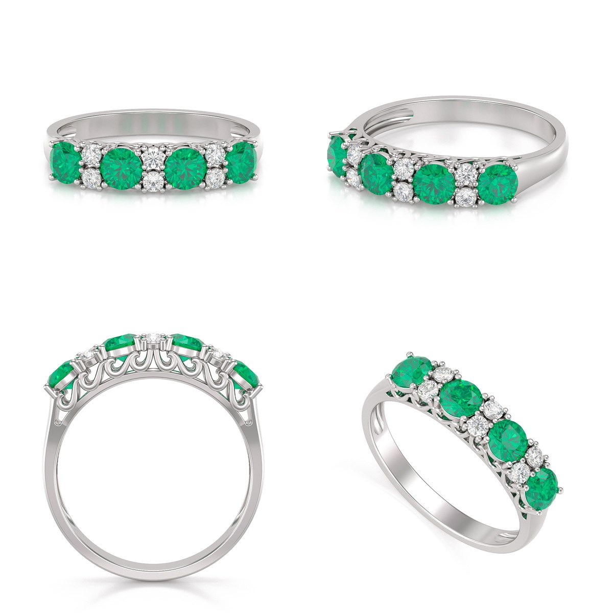 Bague ADEN Or 585 Blanc Emeraude et diamants 2.650grs