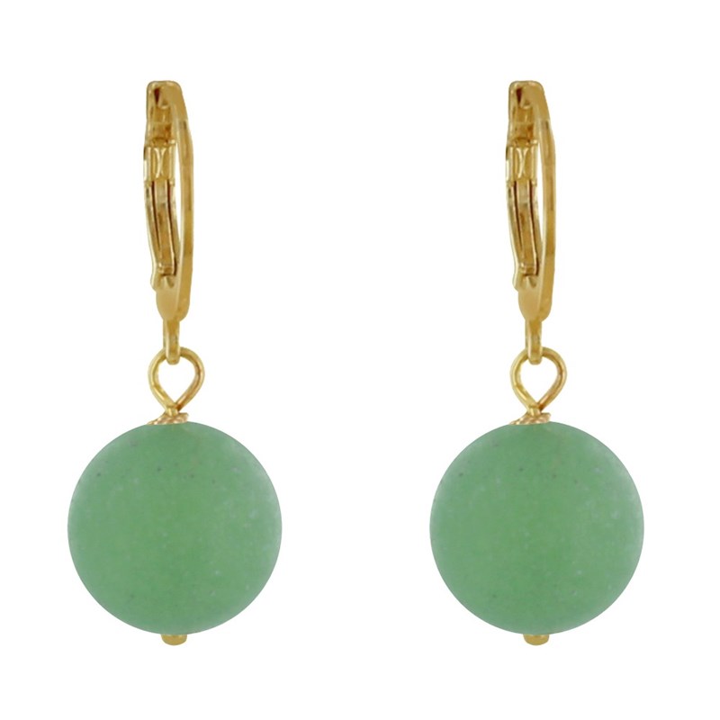 Boucles d'Oreilles Mini Créoles Plaqué Or et Perle d'Aventurine Dépolie