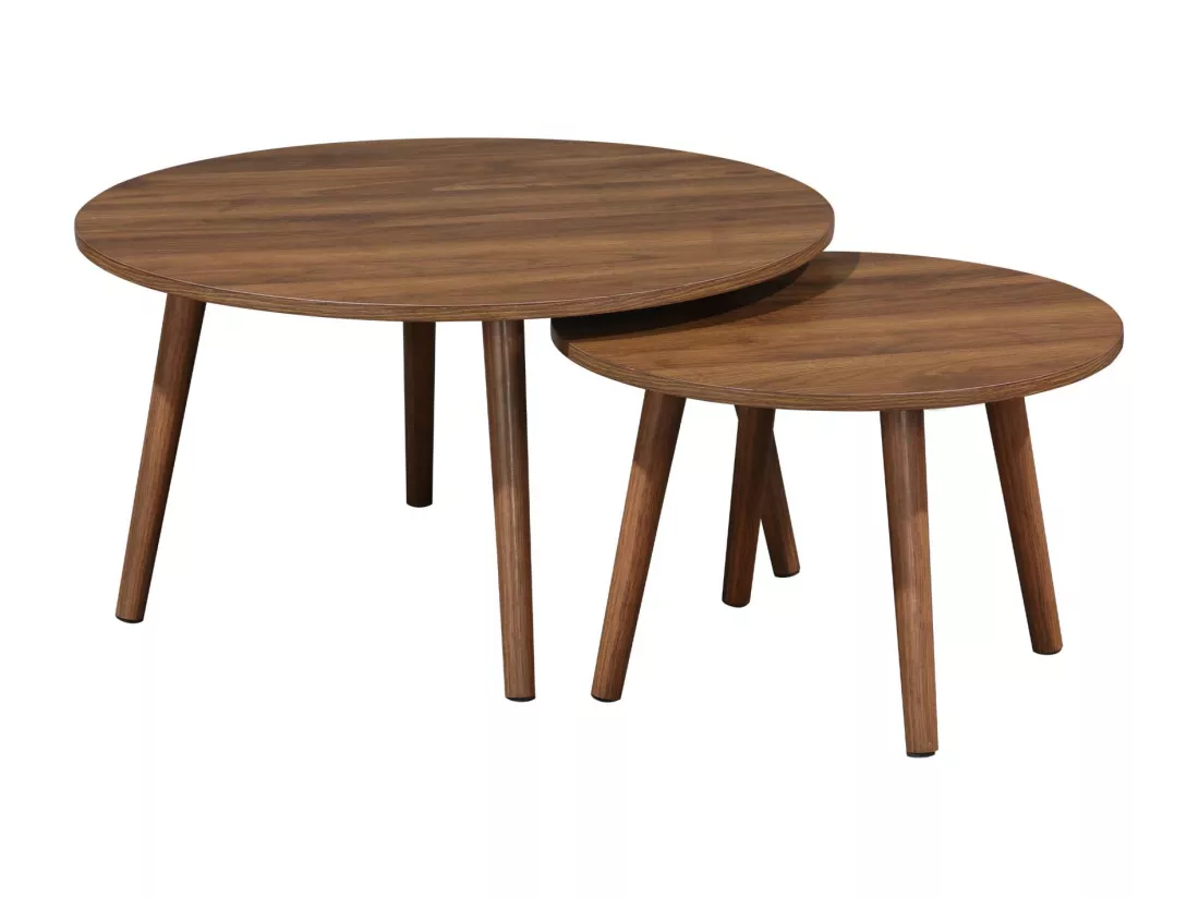 Lot de 2 tables basses rondes décor bois de noyer Népal