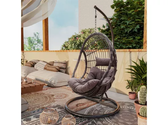 fauteuil suspendu balancelle de jardin métal anthracite coussin gris
