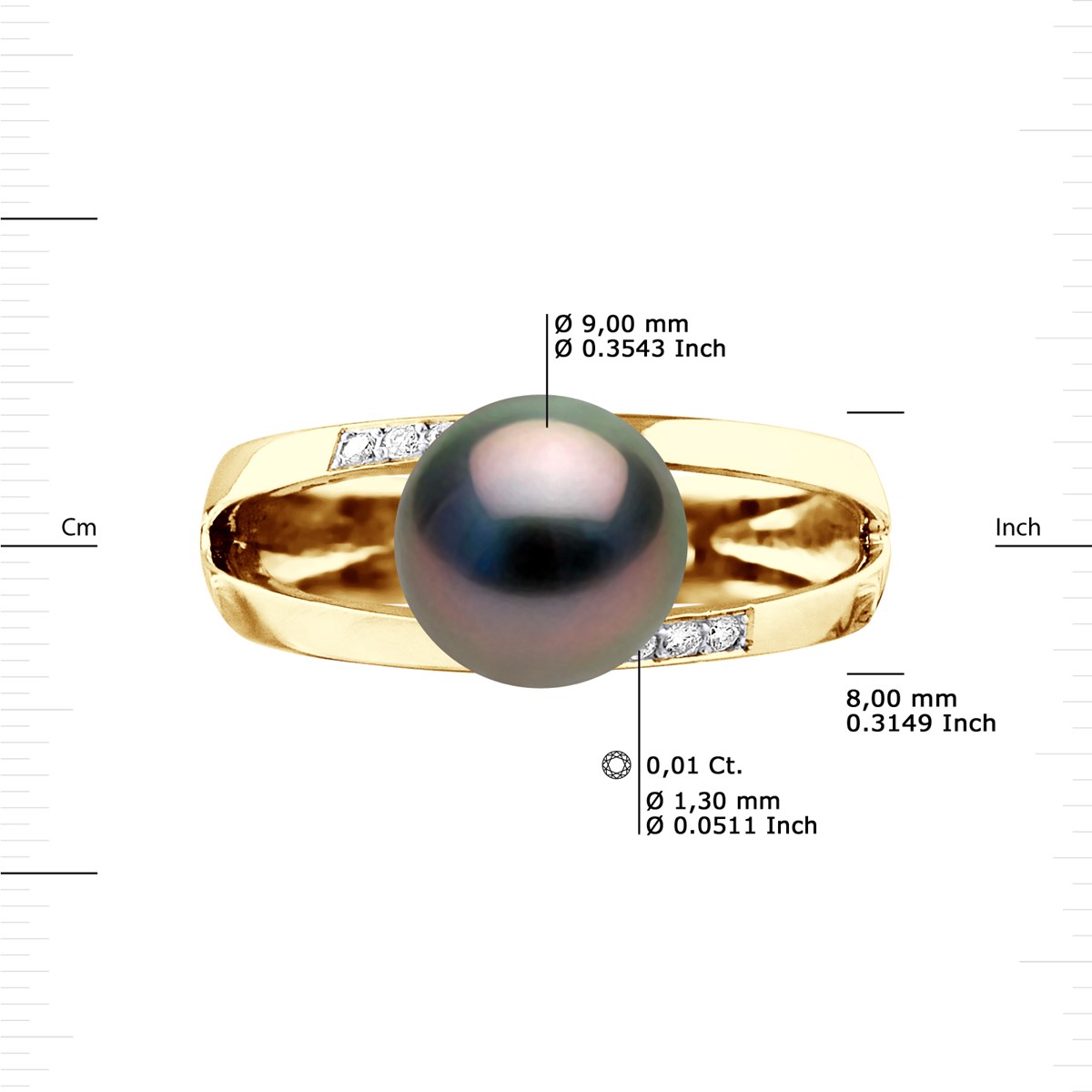 Bague Stella Jonc Perle de Tahiti 8-9 mm & Diamant - Or Jaune