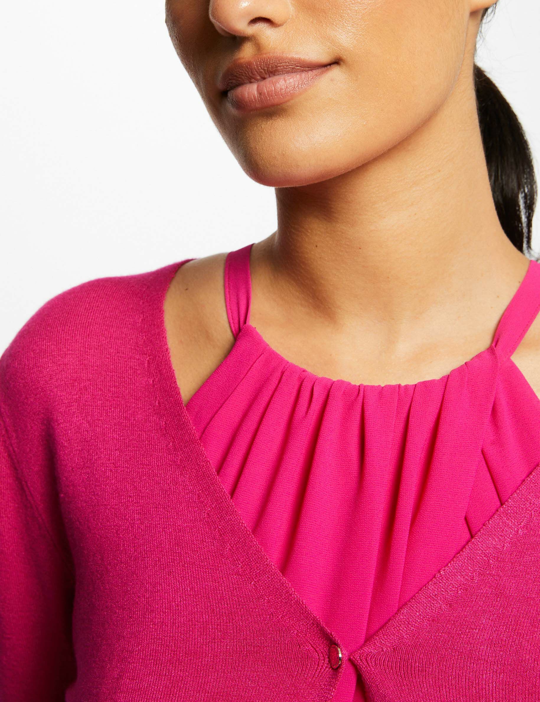 Gilet manches longues à col en V rose fonce femme - rose_fonce