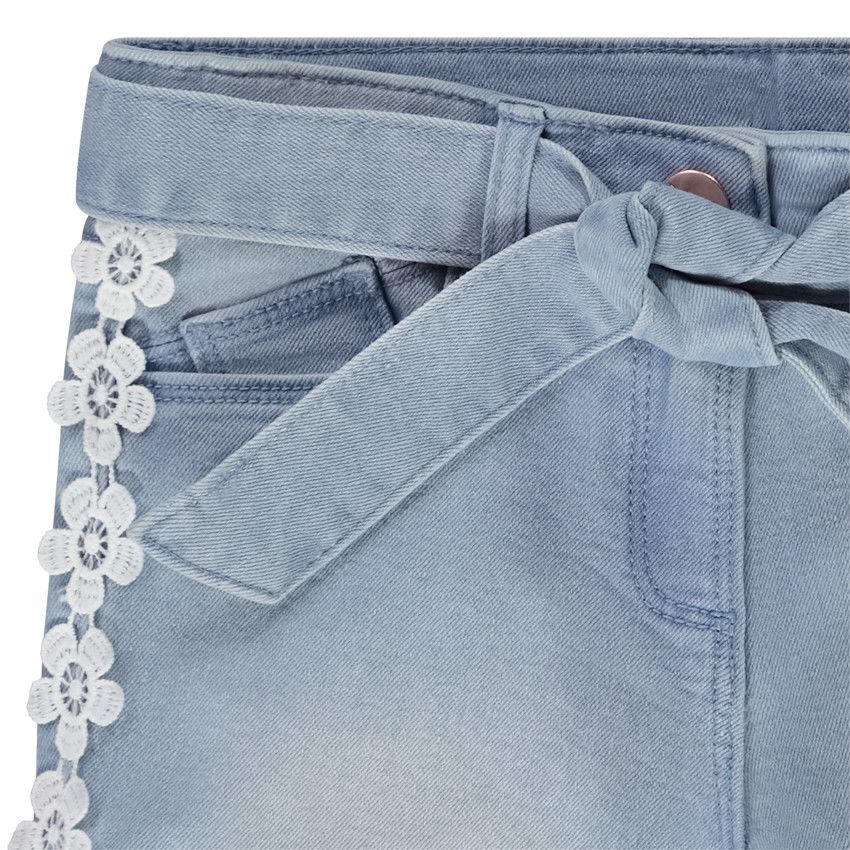 Short en jean avec ceinture à nouer et dentelle pour fille - Bleu
