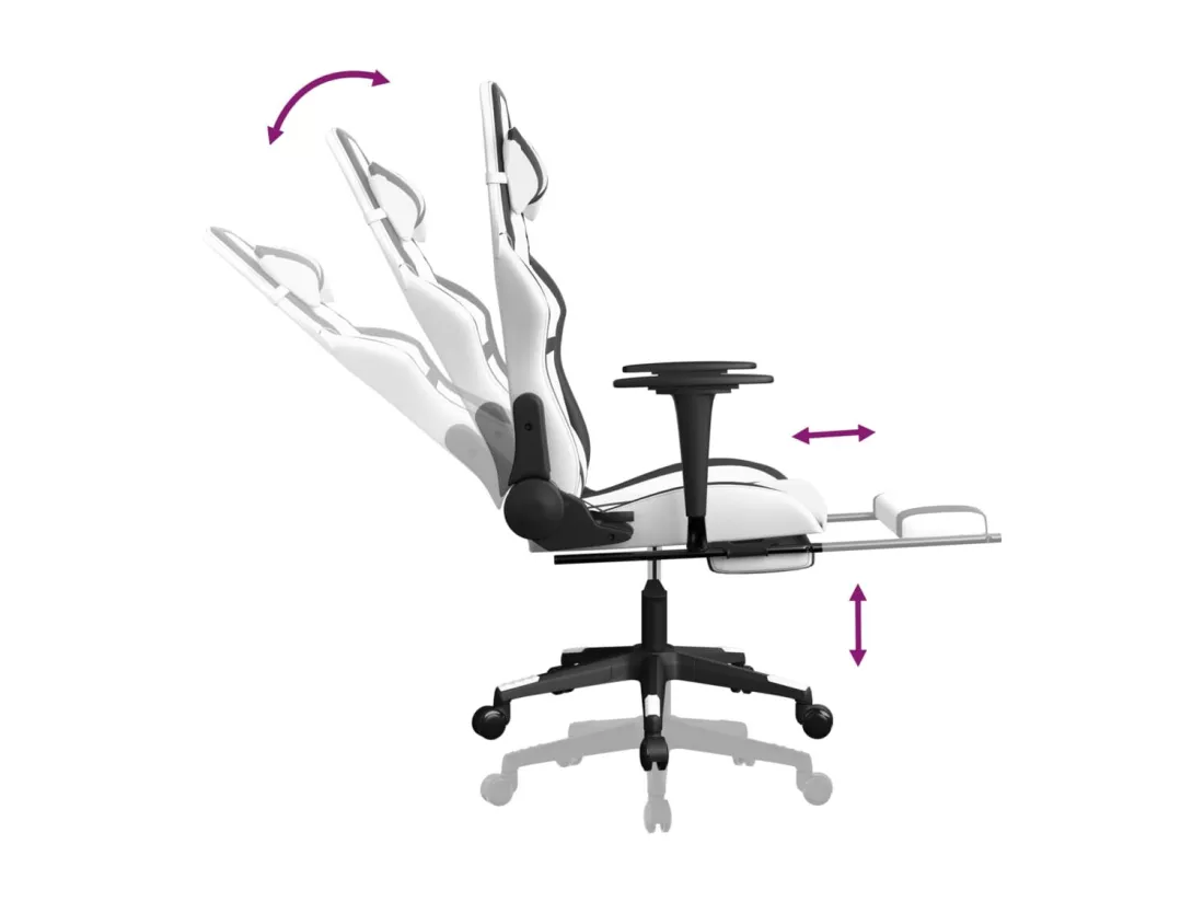 Chaise de jeu de massage avec repose-pied Blanc&Noir Similicuir