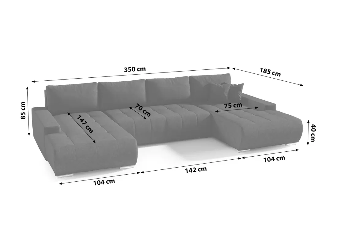 CANAPÉ PANORAMIQUE en tissu polyester Bonari U 8 places Noir