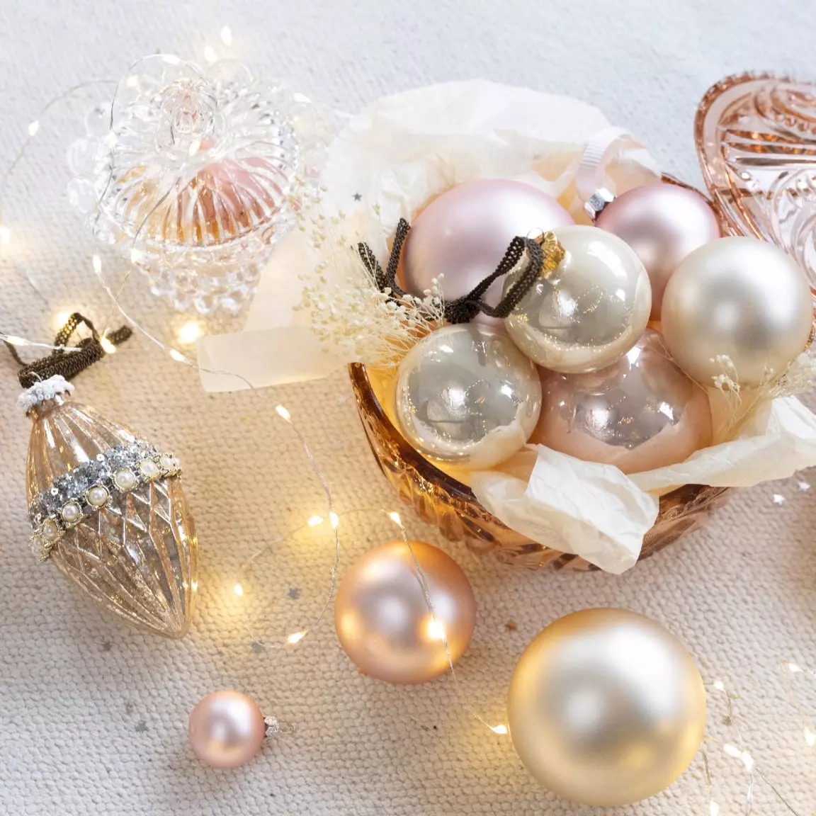 Lot de 6 boules de Noël en verre (D80 mm) Arctique brillantes Rose poudré