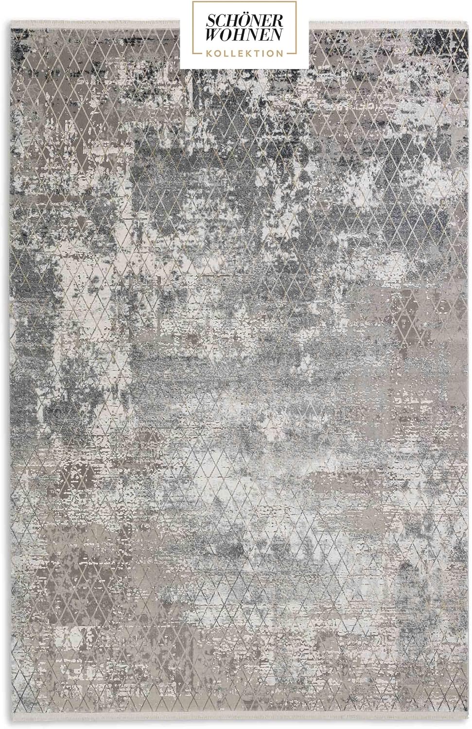 Schöner Wohnen Kollektion Hochwertiger Teppich Wohnzimmer, Schlafzimmer - Kurzflorteppich weich - Flachgewebe Design - Glänzende Muster - Teppich Rauten Anthrazit 133 x 190 cm