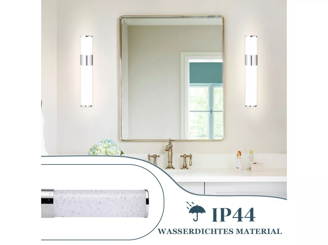 NETTLIFE Applique LED salle de bain，Lot de 2，Lampe de miroir de salle de bain à LED - Chrome moderne 6W 30CM étanche IP44 blanc neutre 4000K