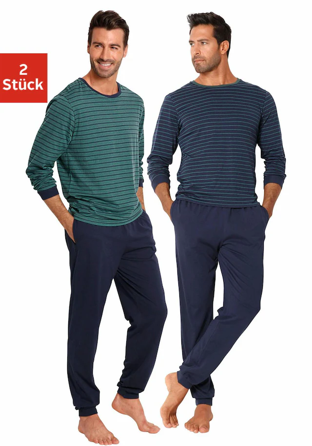 le jogger® Pyjama, 4 Stk. Schlafanazug lang im Streifendesign