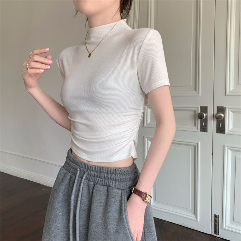 Enpheriado - T-shirt met korte mouwen en mockneck, effen cropped