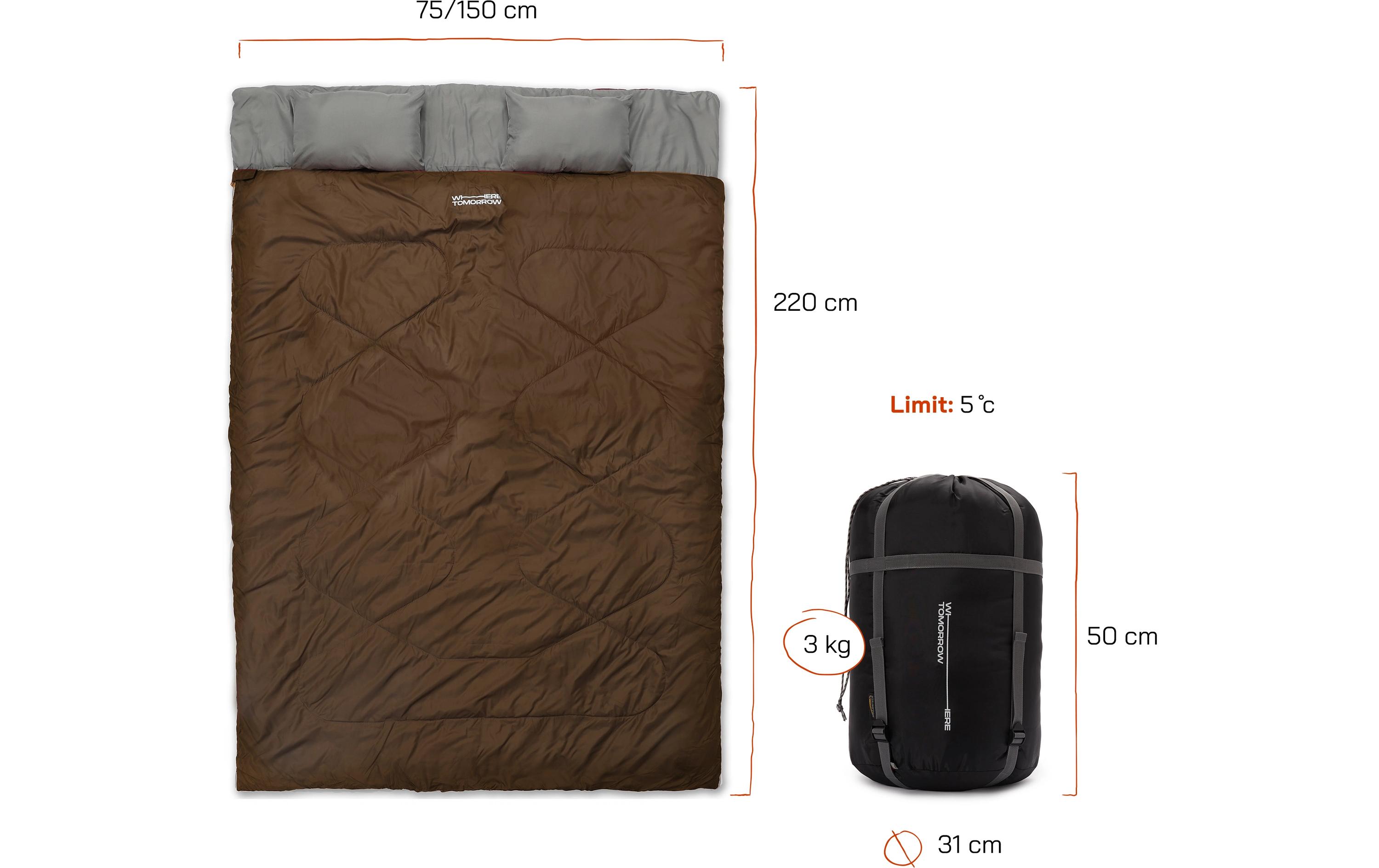 Doppelschlafsack Polyester, BraunSchlafsack für zwei Personen