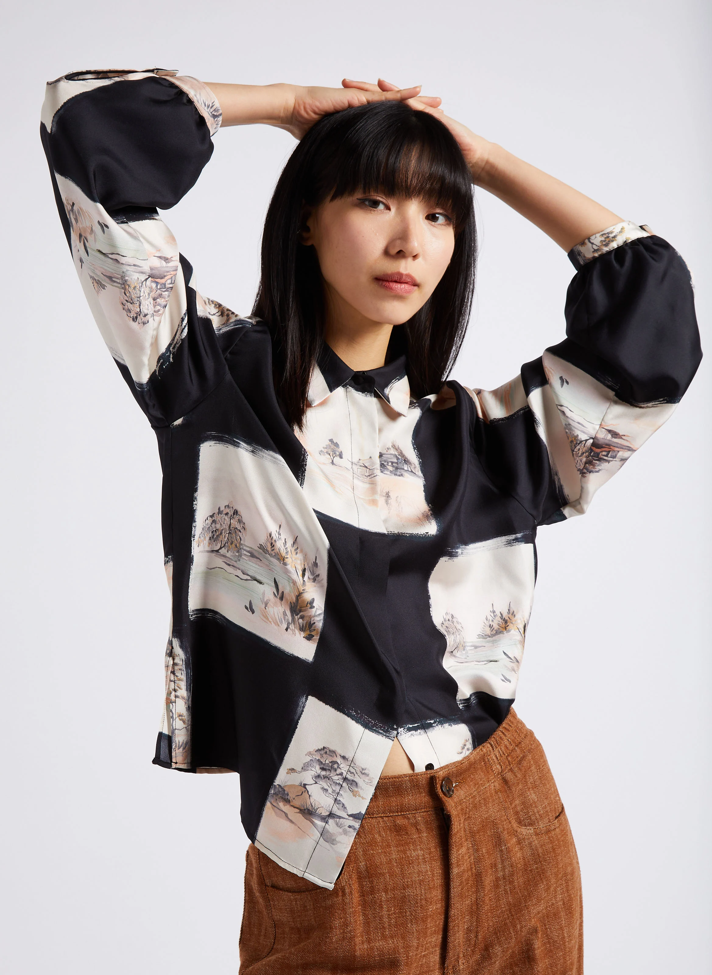 ICHIGO - Chemise col classique imprimée en soie| Multicolore