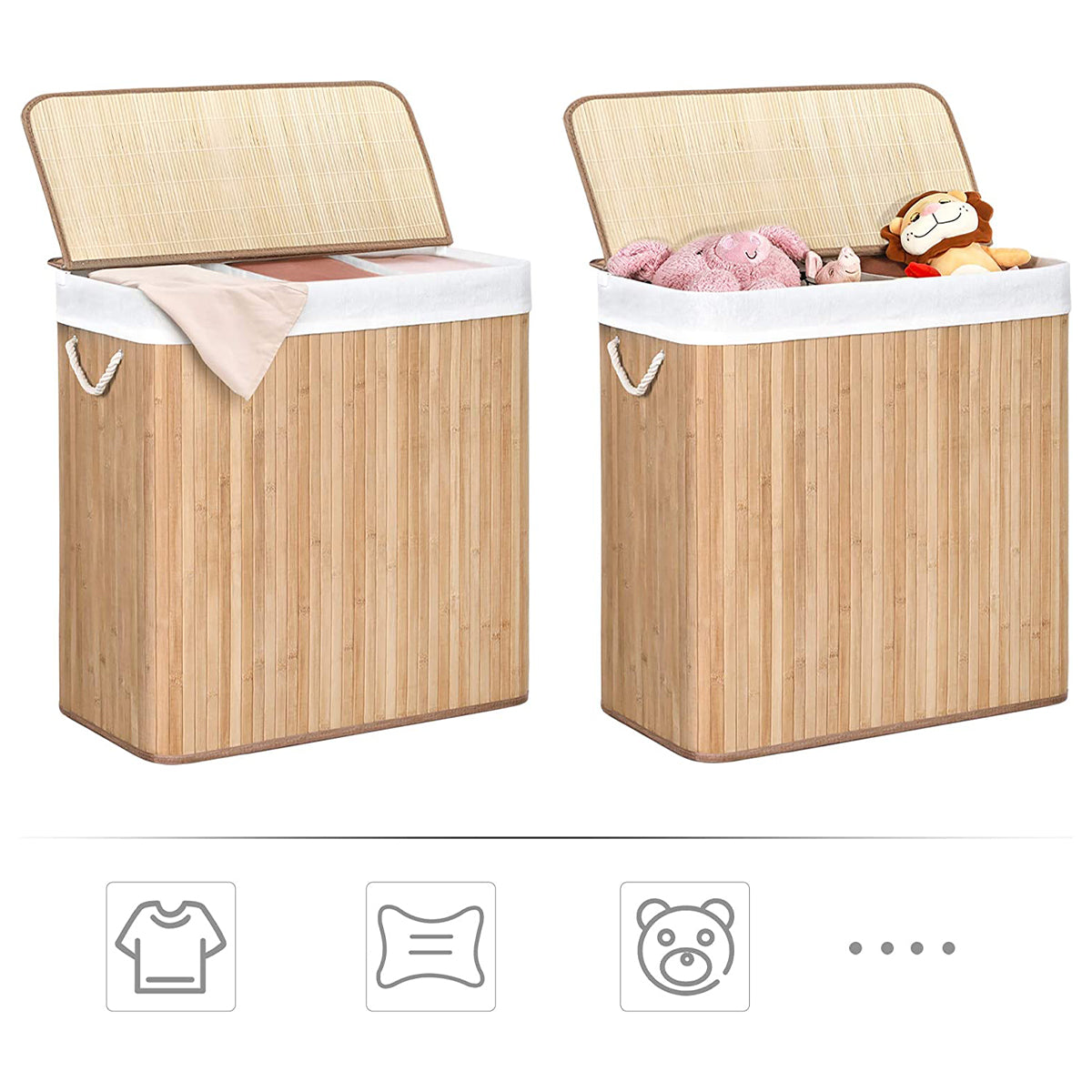 Calicosy - Wasmand van bamboe met 3 compartimenten, 150L - H61,5 cm