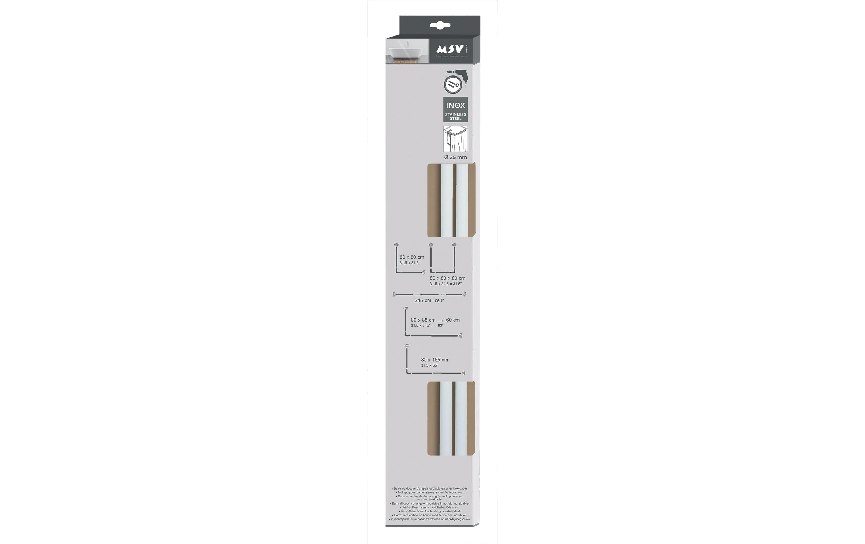 Duschvorhangstange 3-teilig 80 x 2.5 cm, WeissModulare Duschvorhangstange aus Aluminium