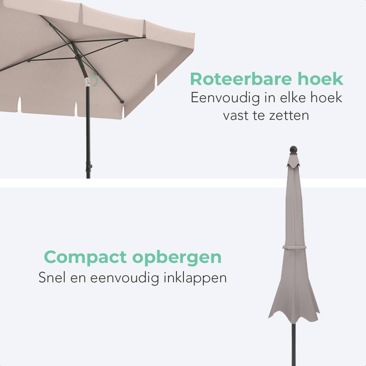 LifeGoods 200 x 125 cm parasol met hoes - Taupe