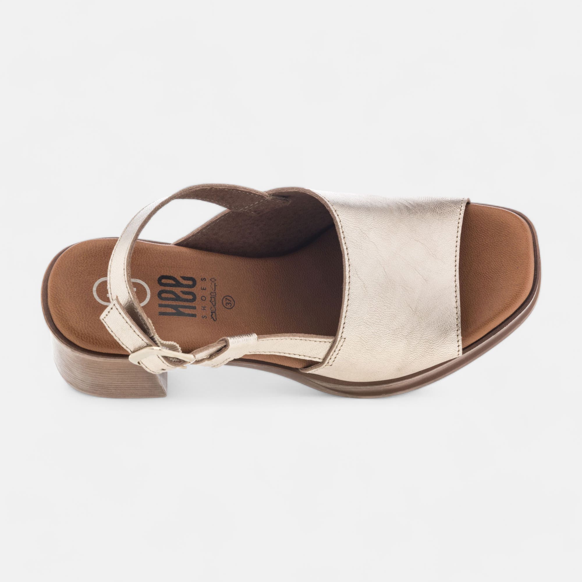 Nu-pieds à talon compensé Femme en cuir or