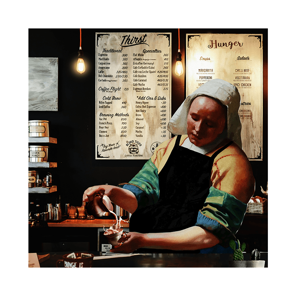 Schilderij Het Koffiemeisje CP-003 Canvas Art B120 x H120 cm