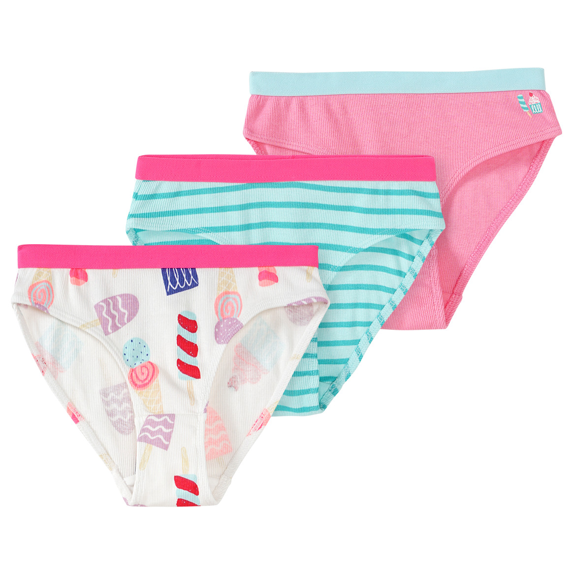 Famy 3 Mädchen Slips mit Rippstruktur weiss / helltürkis / rosa