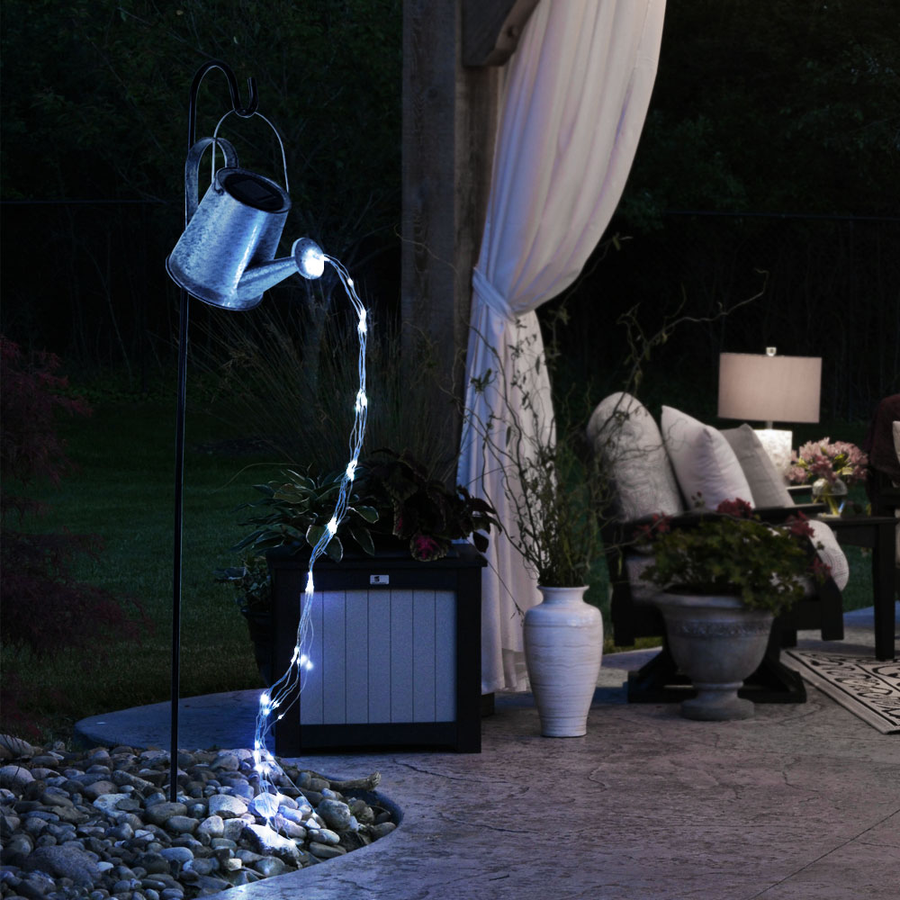 LED Solar-Steckleuchte, Gießkanne, silber-grau, H 112 cm
