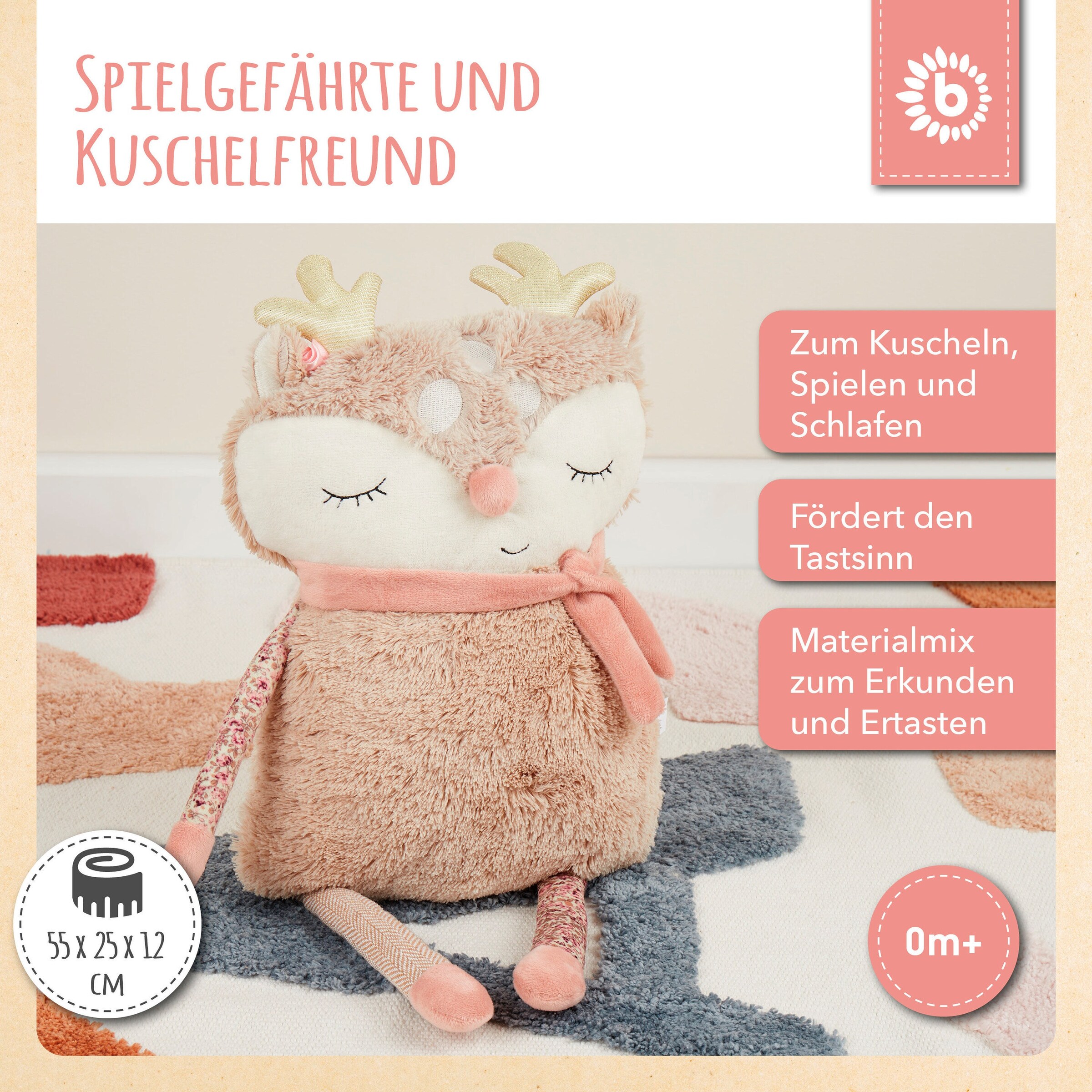 Bieco Kuscheltier Plüsch Großes Reh - ab Geburt Beige