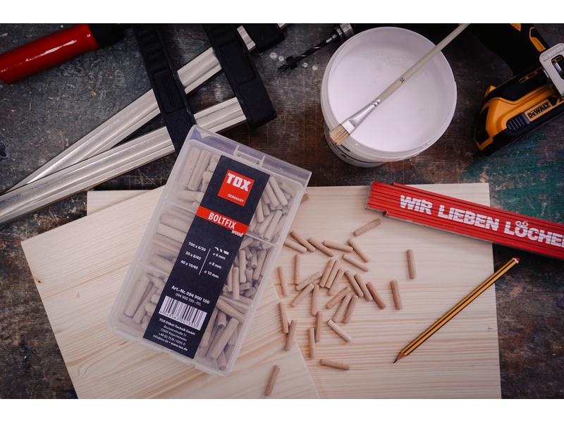 Tox-Dübel Dübel Boltfix Sortiment, 190 Stück Holzdübel. Riffeldübel aus massiver Buche