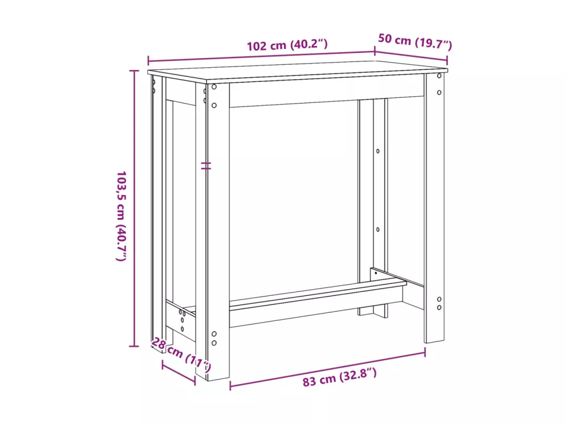 Table de bar blanc 102x50x103,5 cm bois d'ingénierie