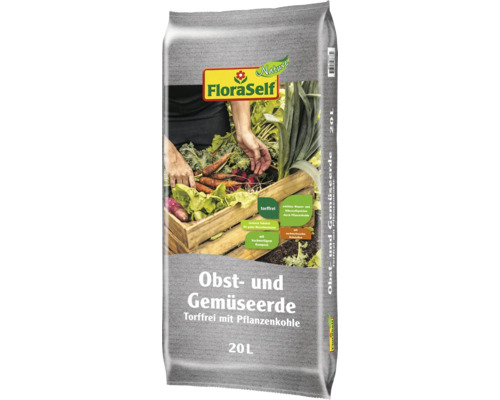 FloraSelf Nature turfvrije potgrond voor groente en fruit met biochar, 20 L
