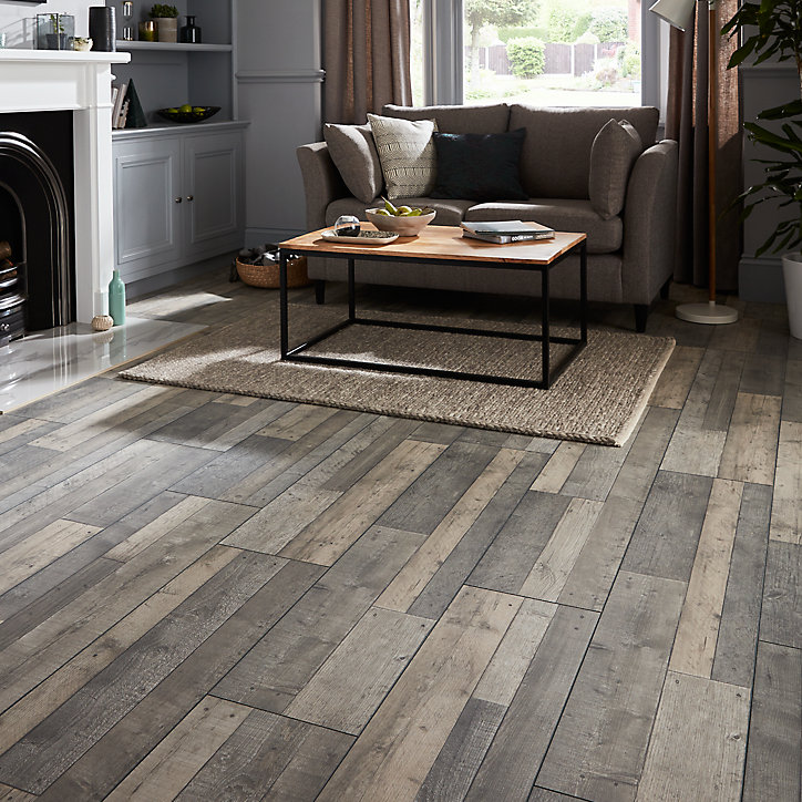 Sol stratifié Dunwich décor chêne gris L. 128,6 x l. 28,2 cm x Ep. 8 mm GoodHome