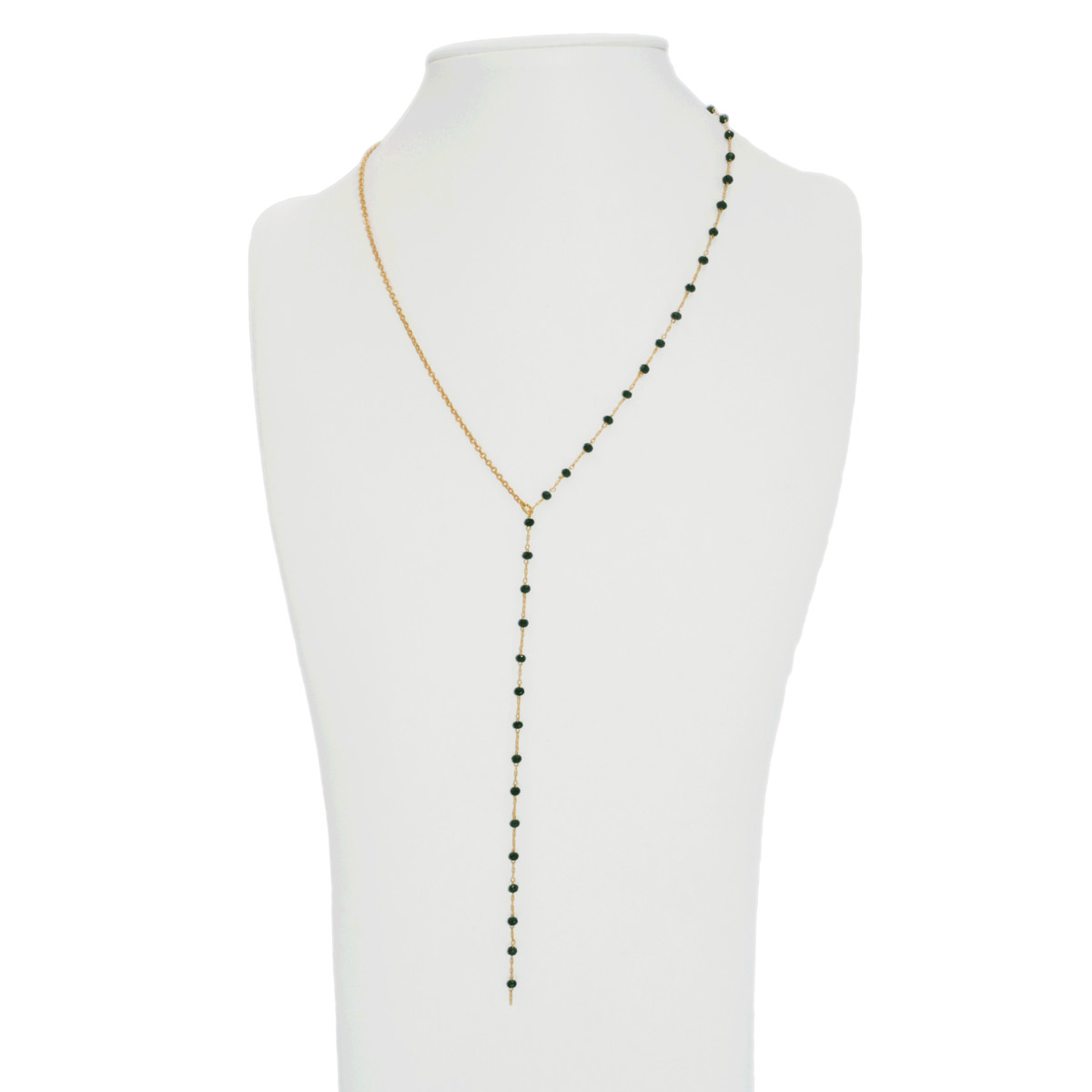 Collier en Y  perle de verre chapelet doré à l 'or