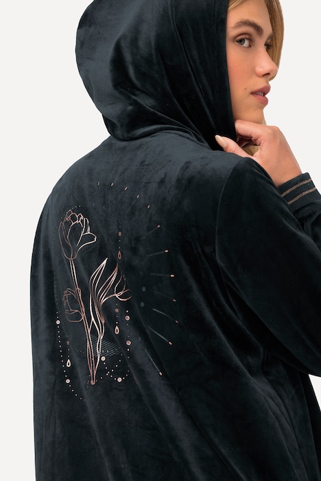 Samt-Sweatjacke, Tulpen, Kapuze, Glitzerdetails