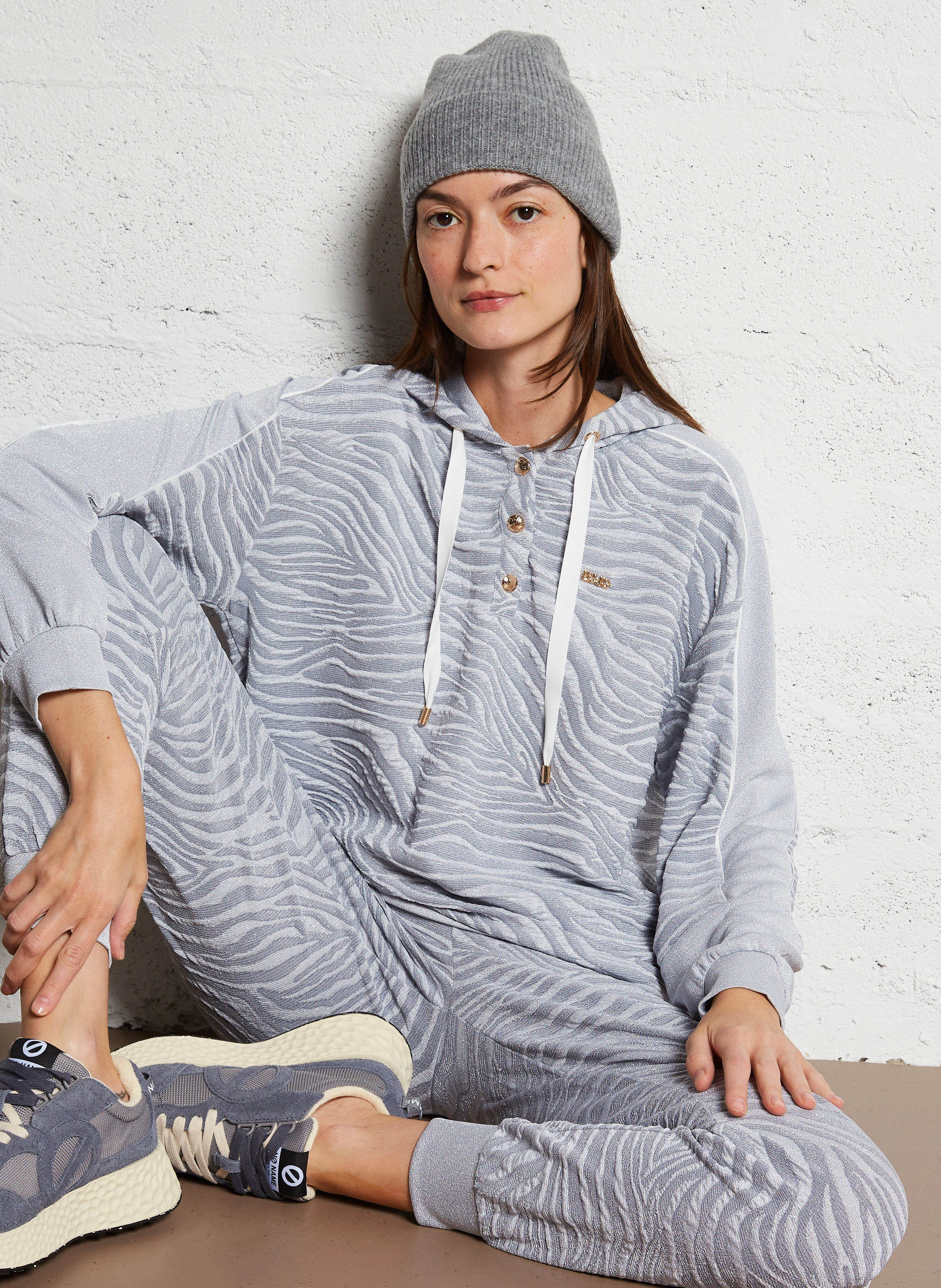 Pantalon jogging droit en jacquard imprimé | Blanc
