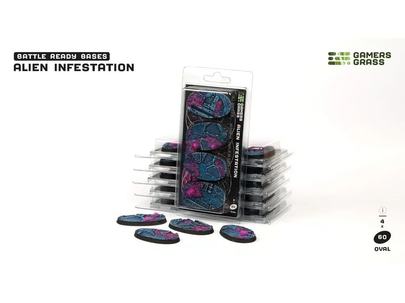 GamersGrass Base Alien Infestation oval 60 mm (x4) Hochwertige Bases für den Miniaturenbau
