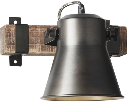 Wandspot, 1-lichts, 24 cm breed, bruin/zwart-staal