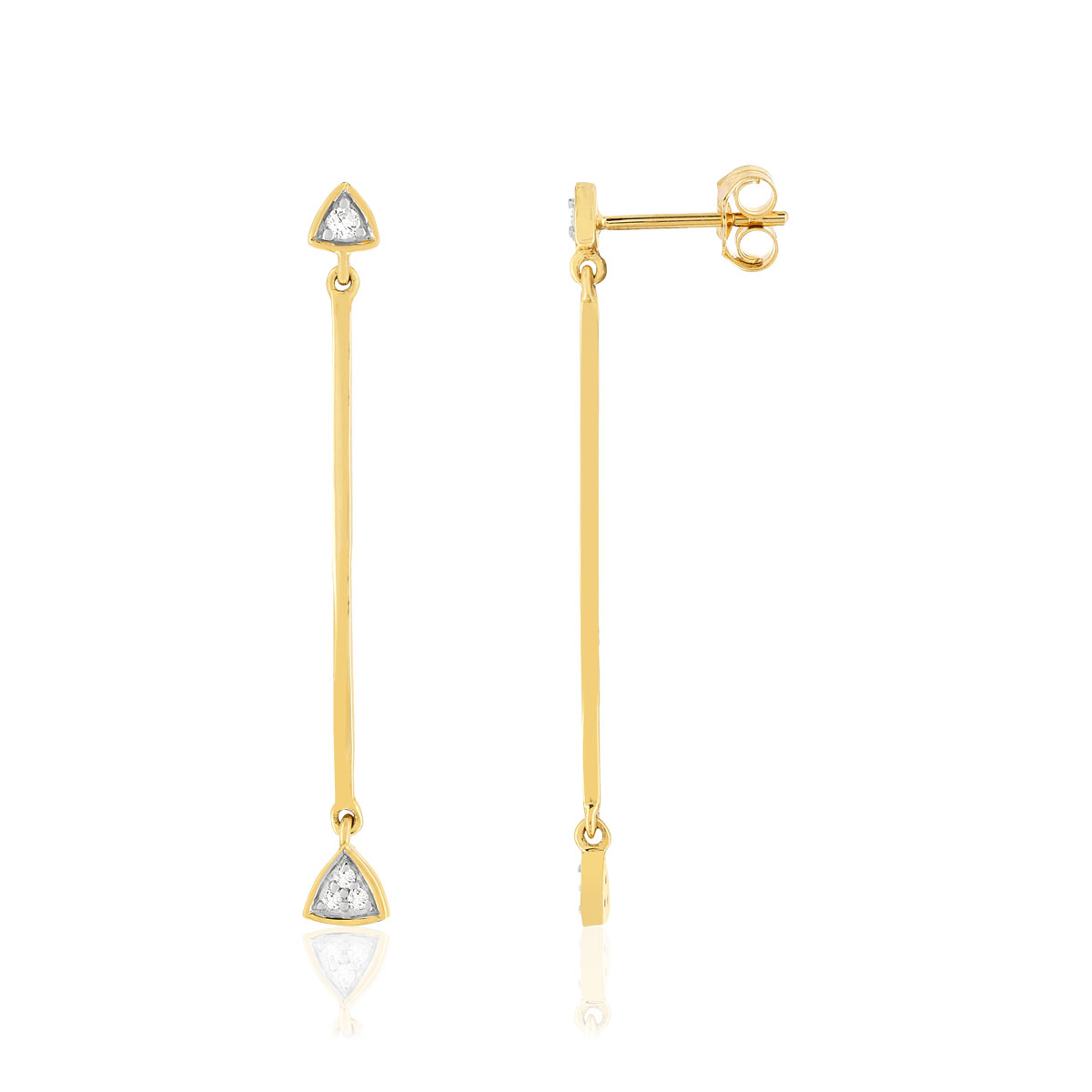 Boucles d'oreilles pendantes or 375, 2 tons, diamants.