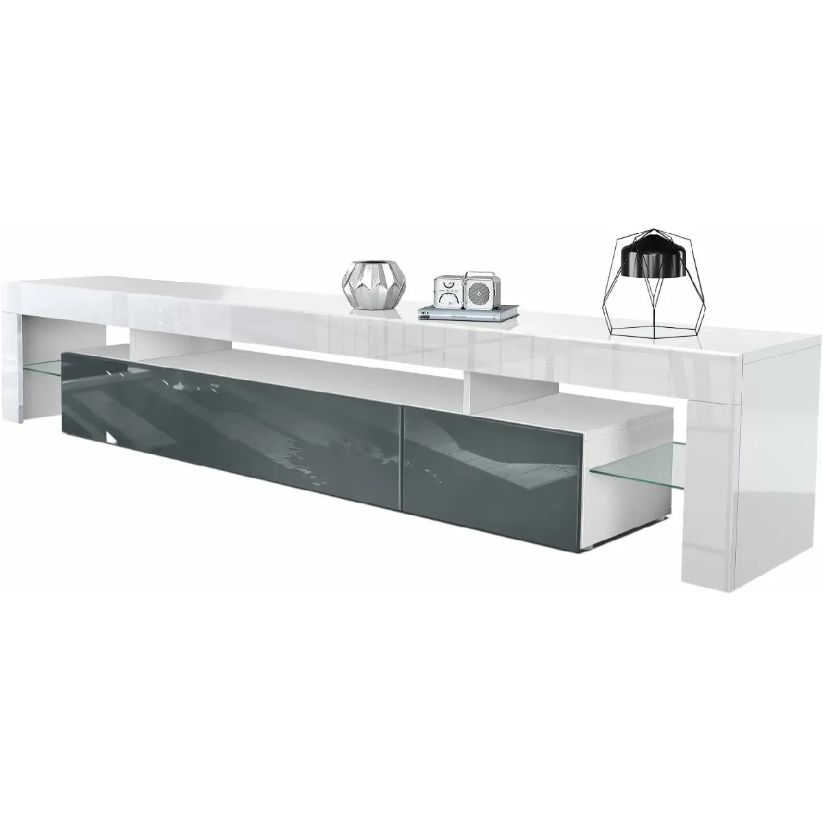 MPC Meuble TV - Blanc et Gris avec LED