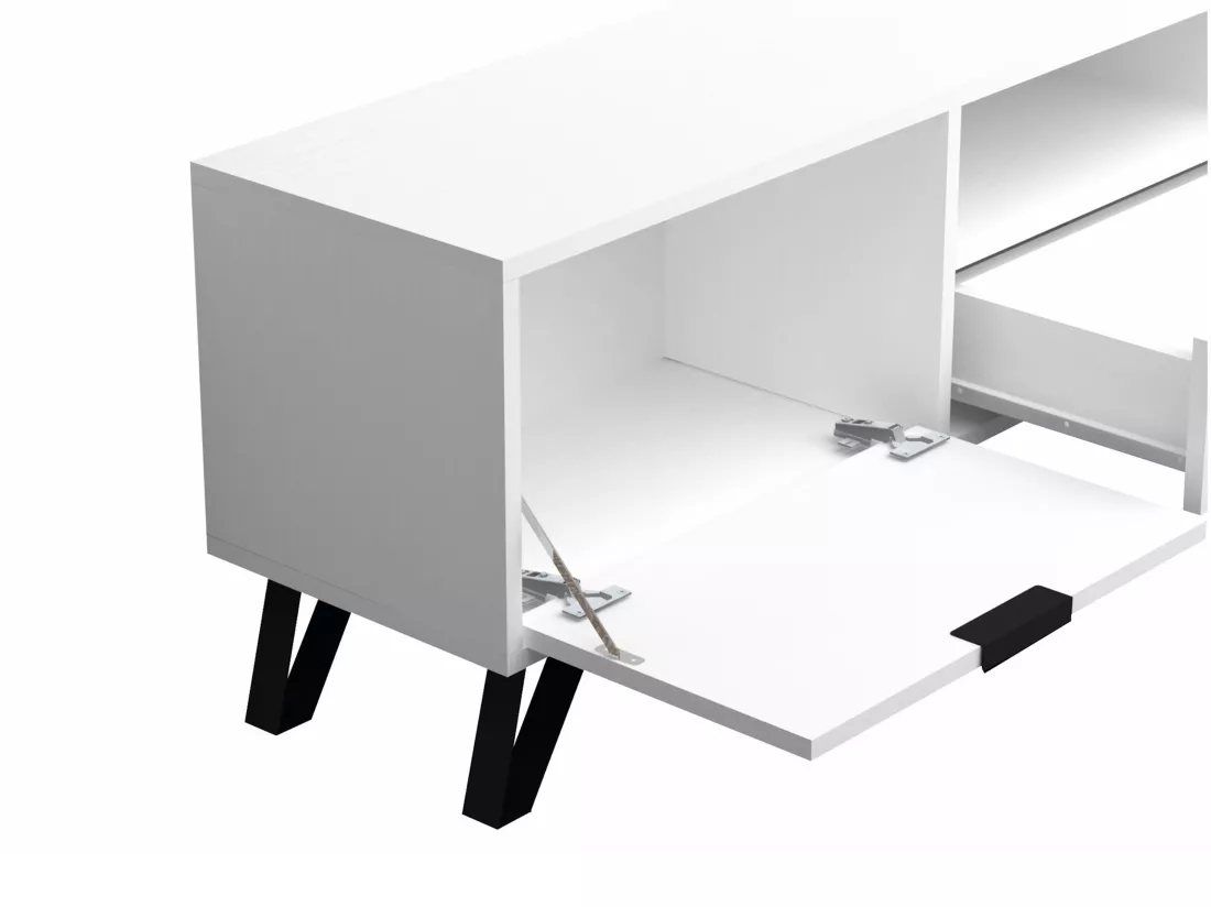 Meuble TV avec 2 portes, 1 tiroir et 1 niche - Blanc et Noir - CARDELIA