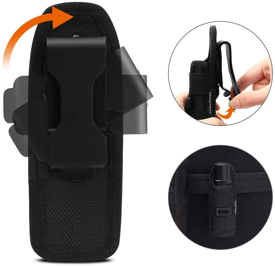 (155x55mm) Taschenlampe Tasche Flexibler 360° Grad Gürtel Schutz Halterung mit Clip - Schwarz