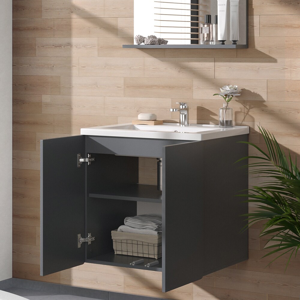 Vicco Badmöbel-Set Izan Grau modern Waschtischunterschrank Waschbecken Badspiegel