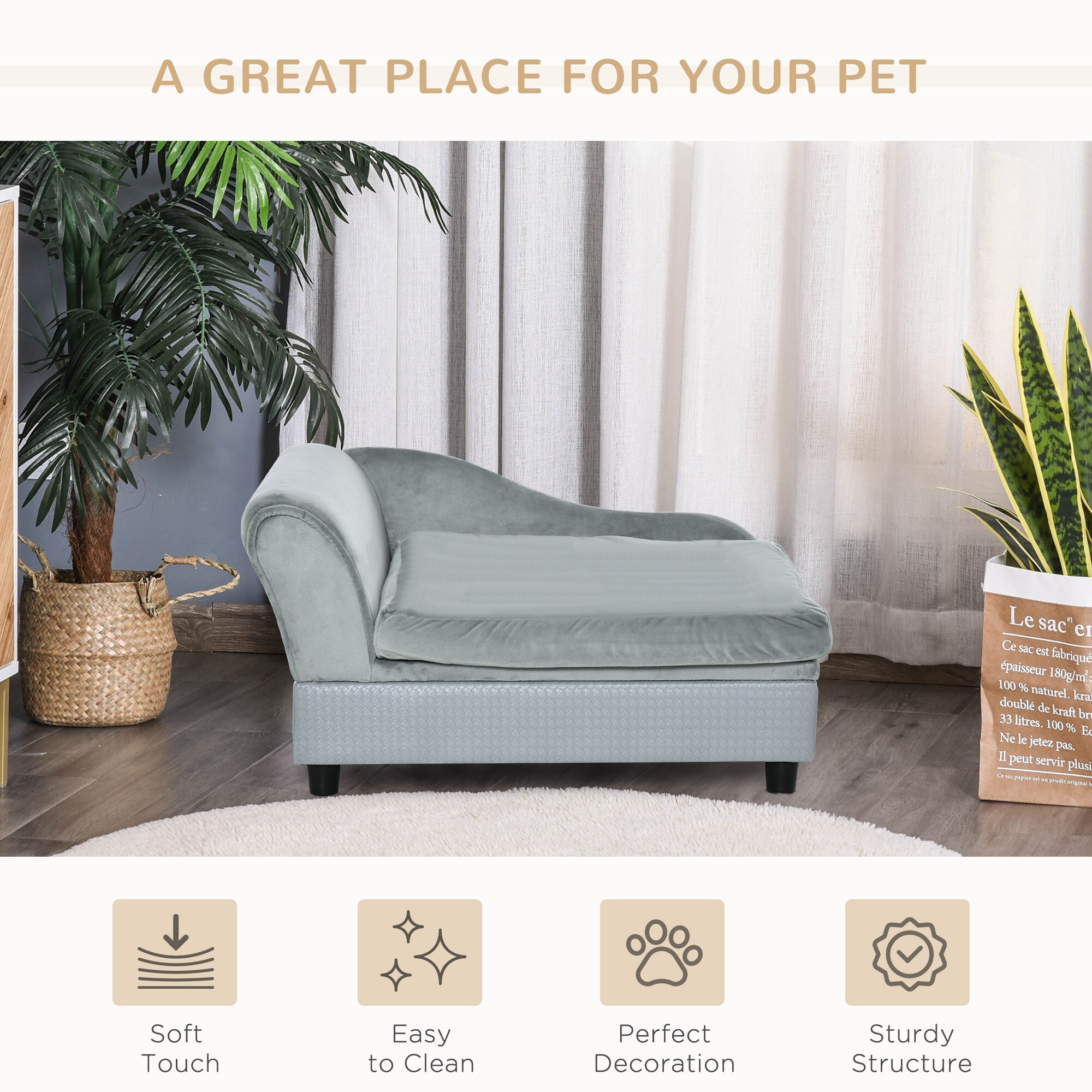 PawHut Hundesofa hellblau 76 x 45 x 41,5 cm (BxTxH)