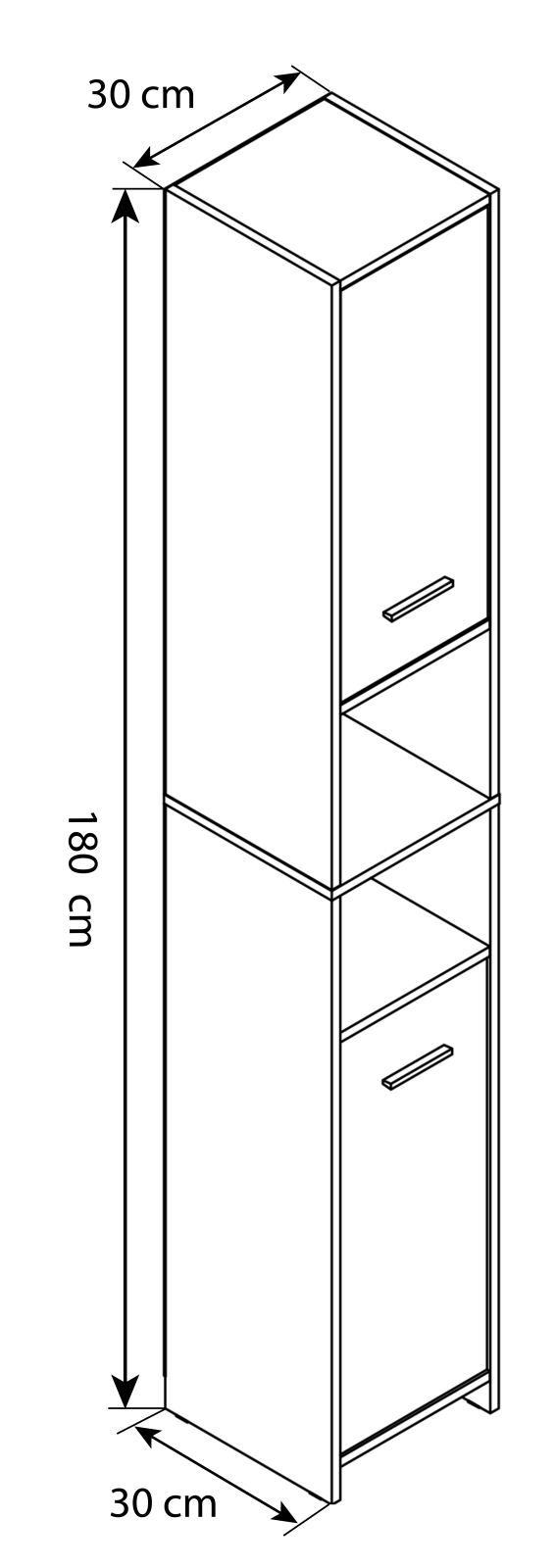Hochschrank ZALO L - weiß-schwarz - 180 cm