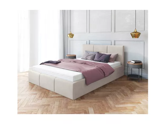 Lit Double Tesia 180x200 + coffre - Sommier inclus Crème