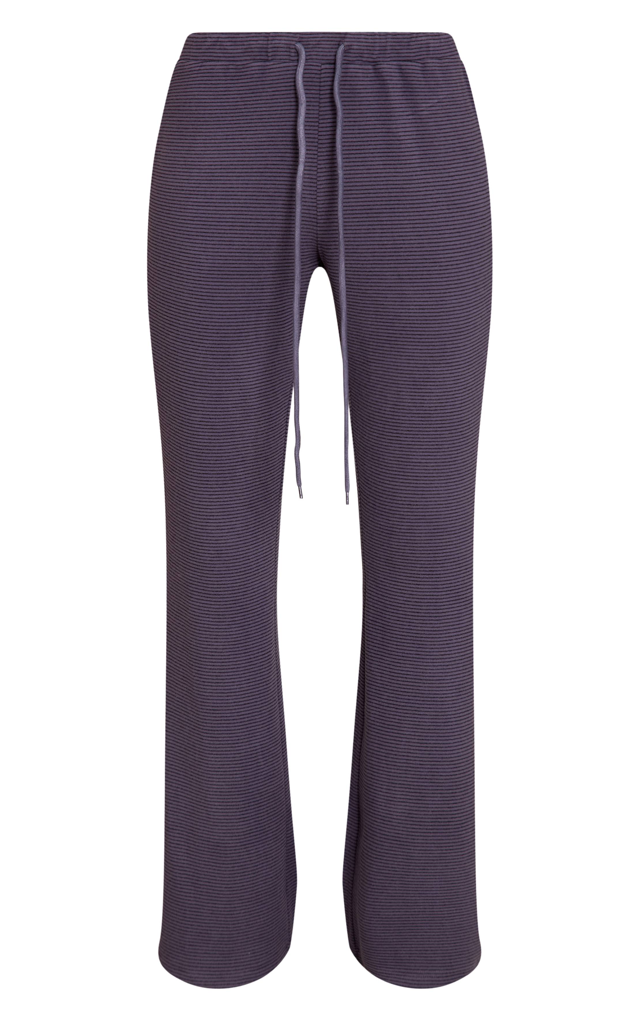 Gris Pantalon Évasé Ajusté En Molleton Doux À Fines Rayures