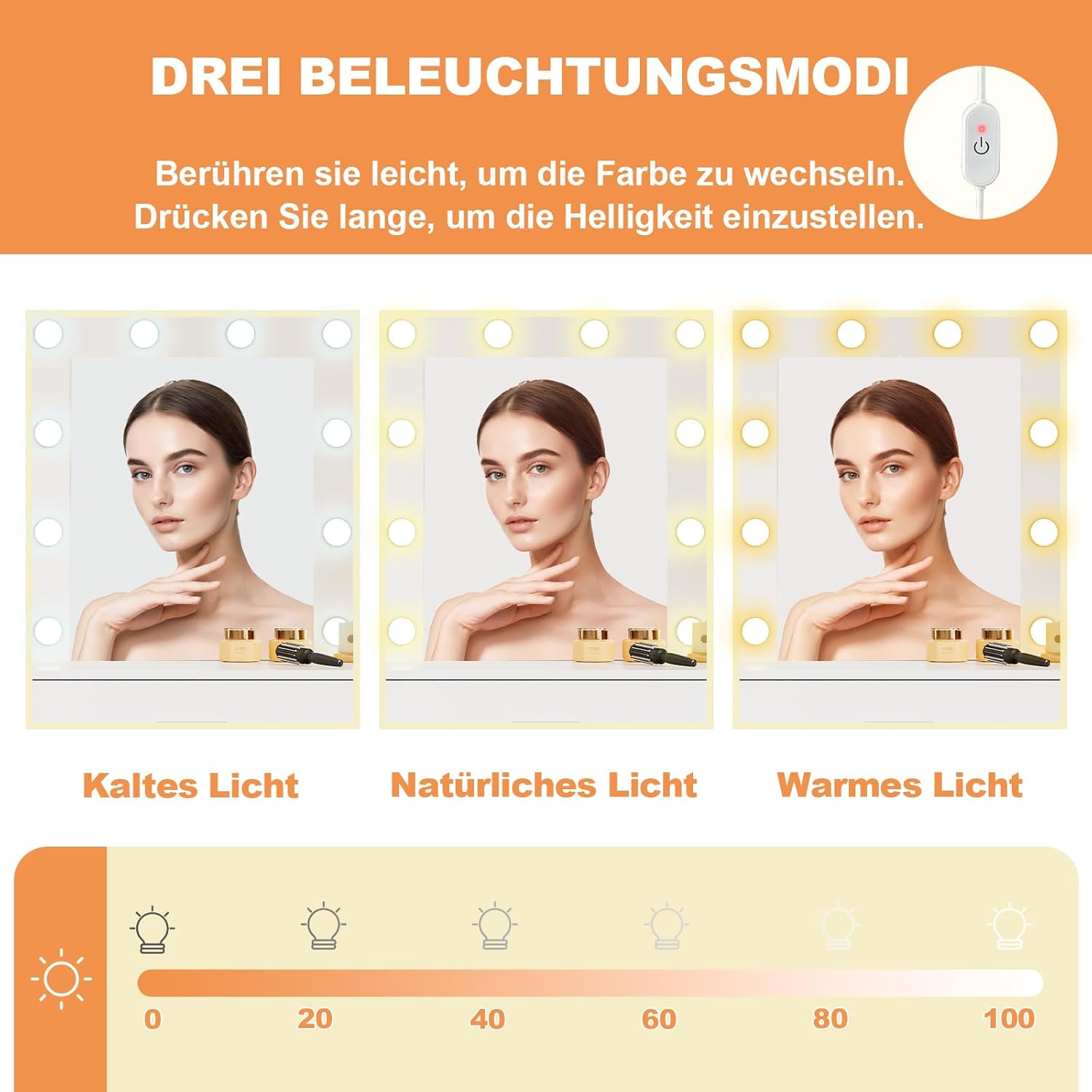 Airfish Große Schminktisch mit LED-Beleuchtung, Einstellbarer Helligkeit, Frisiertisch mit Spiegel, 7 Schubladen und Steckdose,4 Ablagen, Modern, für das Schlafzimmer (Weiß)