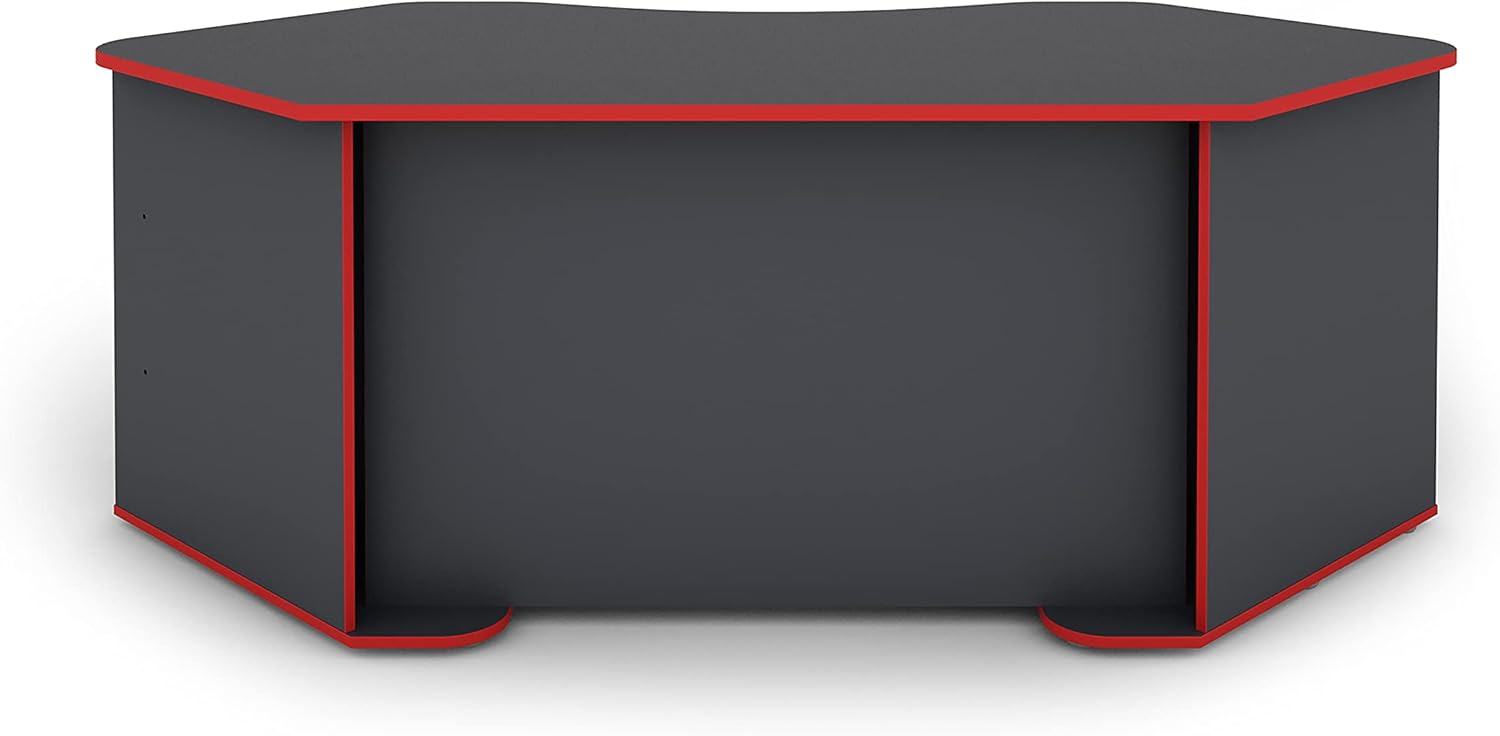 byLIVING Schreibtisch THANATOS/Gaming-Tisch in Anthrazit mit Kanten in rot/Eck-Scheibtisch mit viel Stauraum und XXL Tischplatte/Computer-Tischr/PC/Arbeits-Tisch / 198x76x85cm (BxHxT)